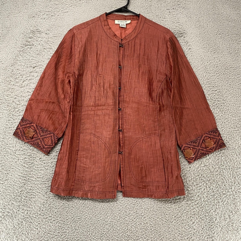 Citron Santa Monica Tunic Top Womens S Terracotta Linen Embroidered Boho Artsy